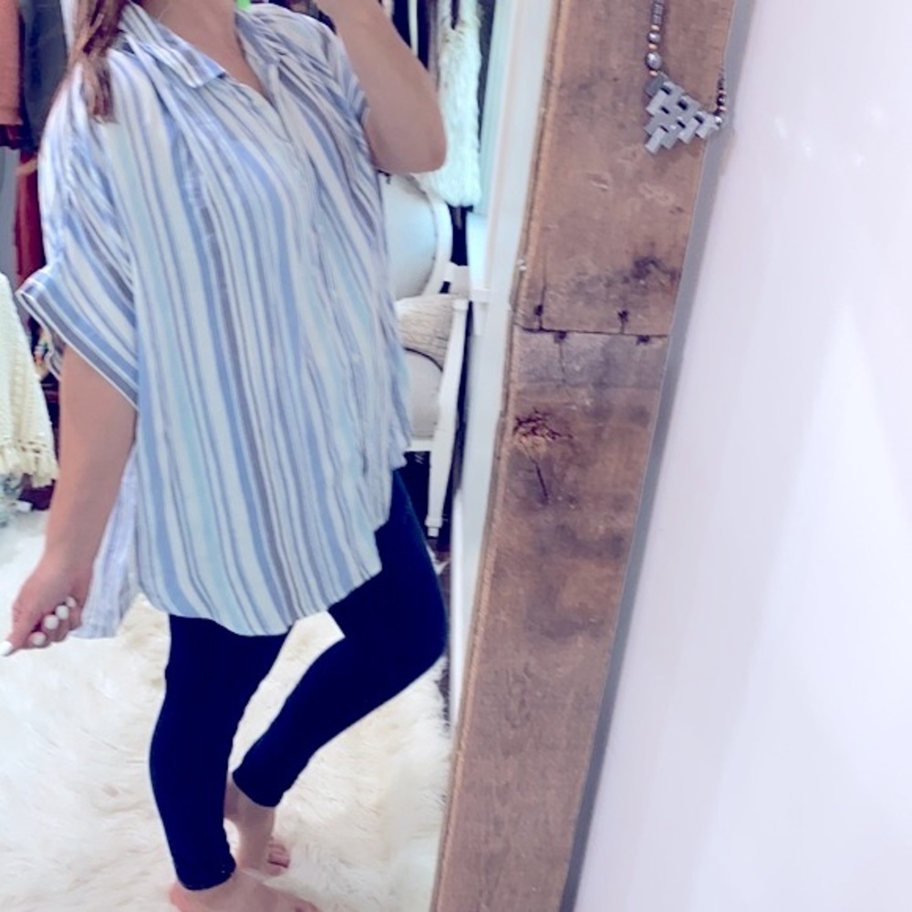Time and Tru blue & white striped button down shirt size 3X - Picture 2 of 6